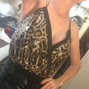 Wild honey sequin leopard body suit small